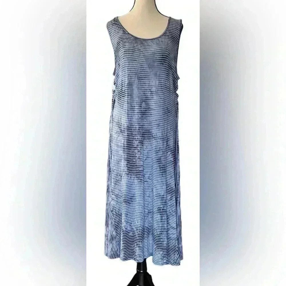Chicos Womens Blue Tie-Dye Striped Sleeveless Dress Ss 2 Large